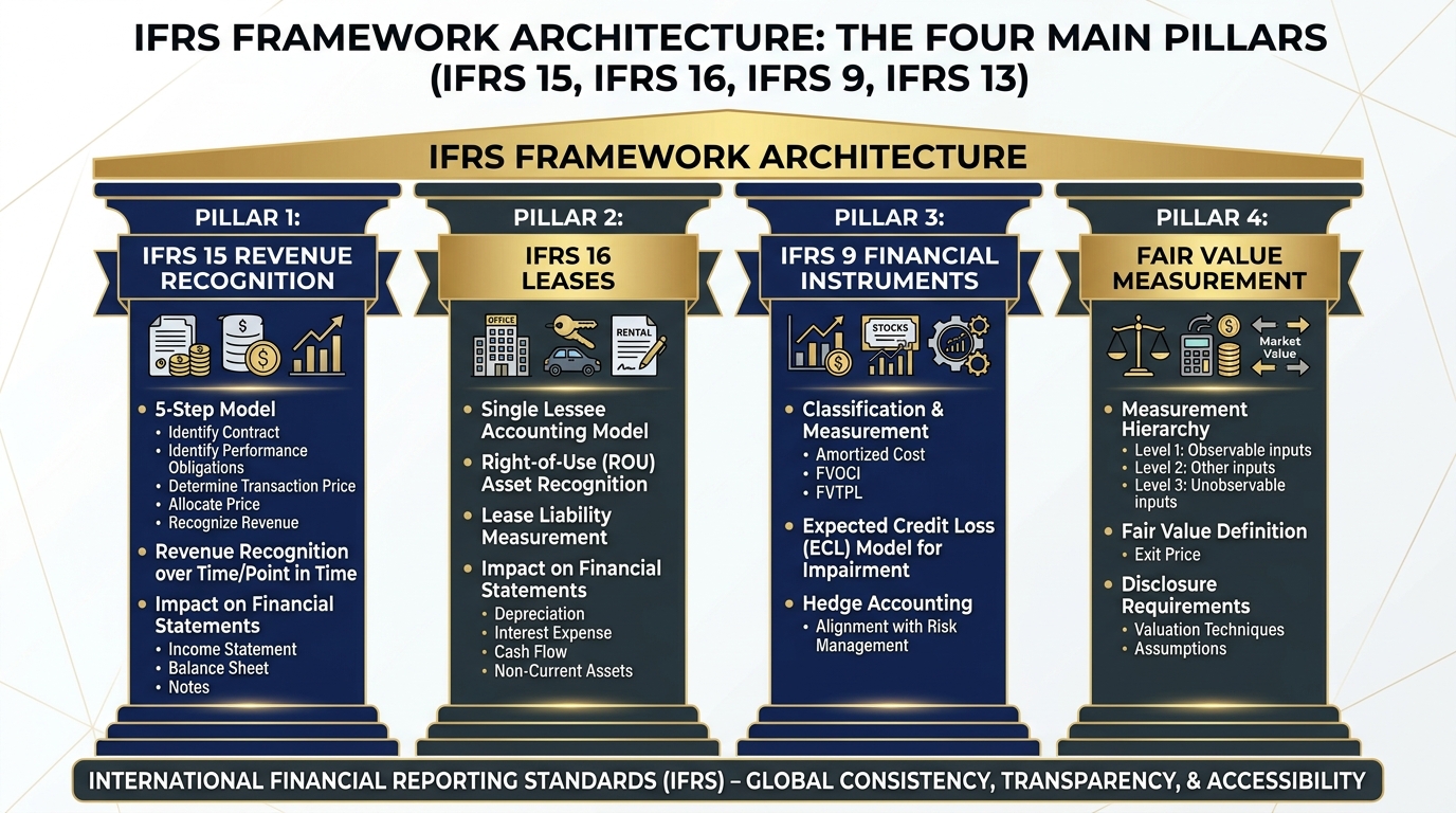 Executive Infographic Diagram of International Financial Reporting Standards (IFRS) Framework Architecture