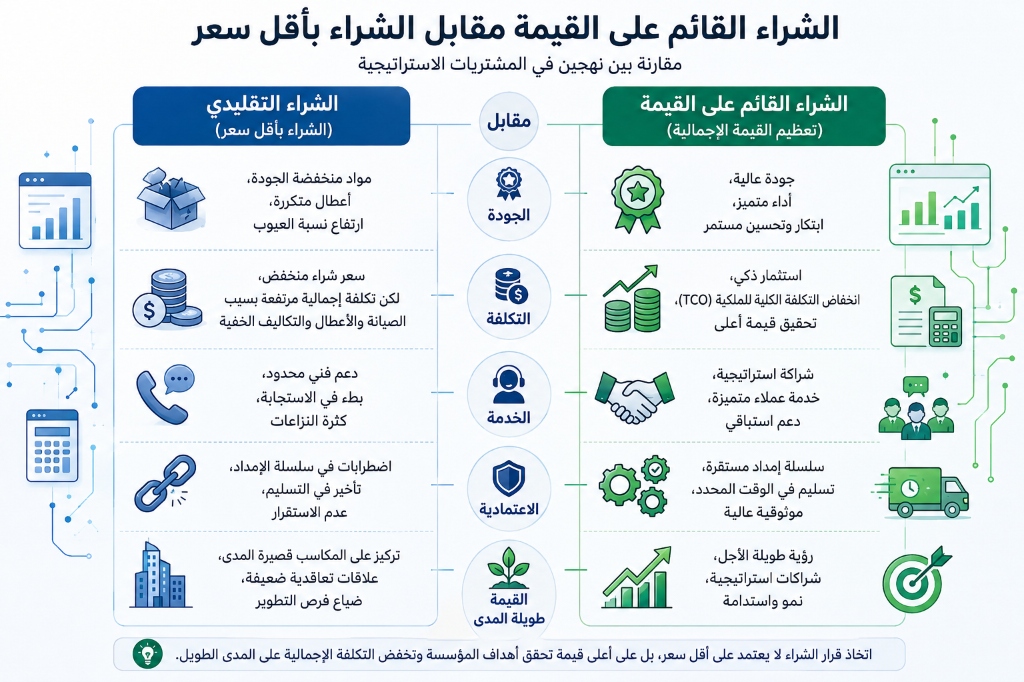 إنفوجرافيك توضيحي للشراء القائم على القيمة مقابل السعر الأقل